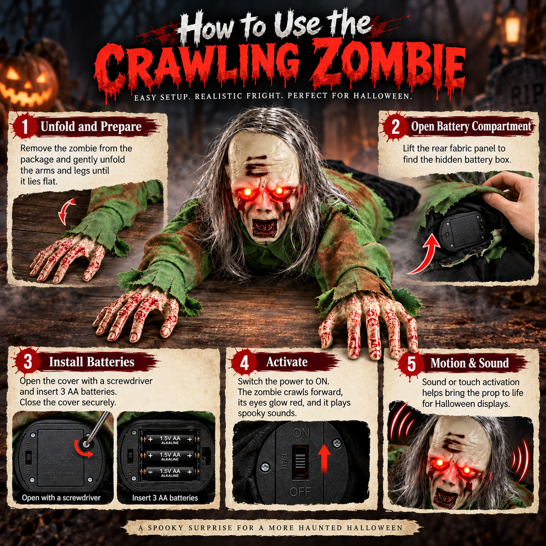 Crawling Zombie Prop with Light Up Eyes Sound Activated Halloween Decoration