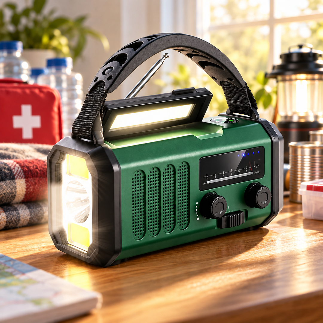 Wind Up Emergency Radio 10000mAh Solar 135lm Flashlight Reading Lamp