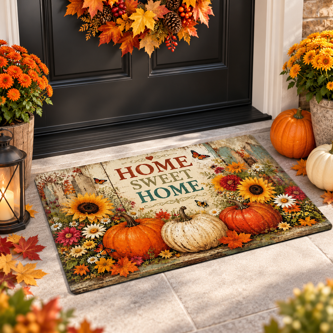 Pumpkin Doormat Non Slip Velvet Entryway Welcome Floor Mat