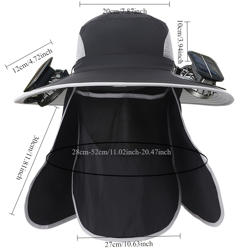 Outdoor Fishing Hat with Two Solar Fans, Removable Sunshade, USB Charging