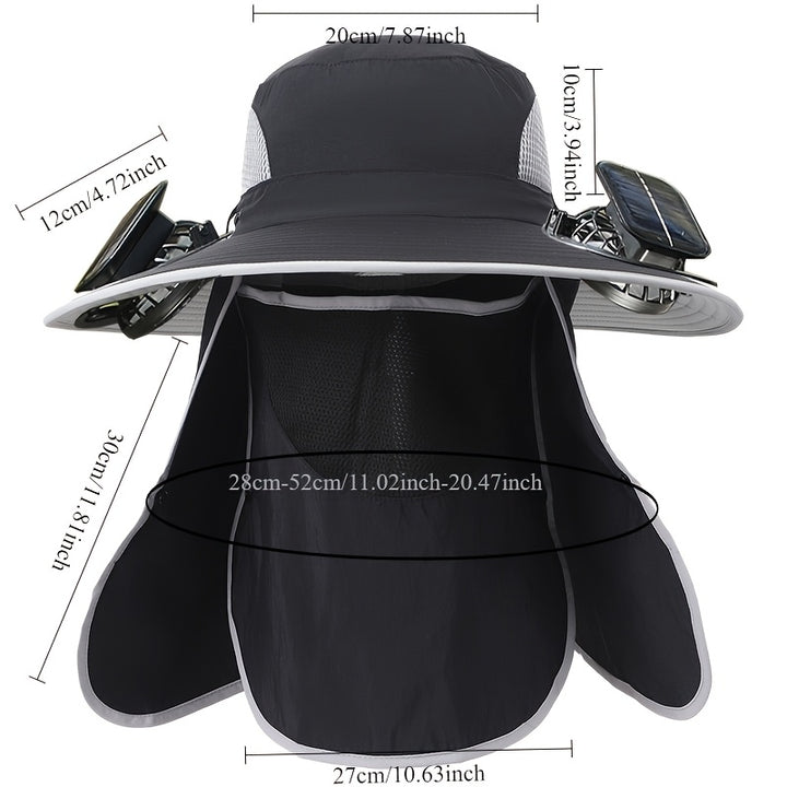 Outdoor Fishing Hat with Two Solar Fans, Removable Sunshade, USB Charging