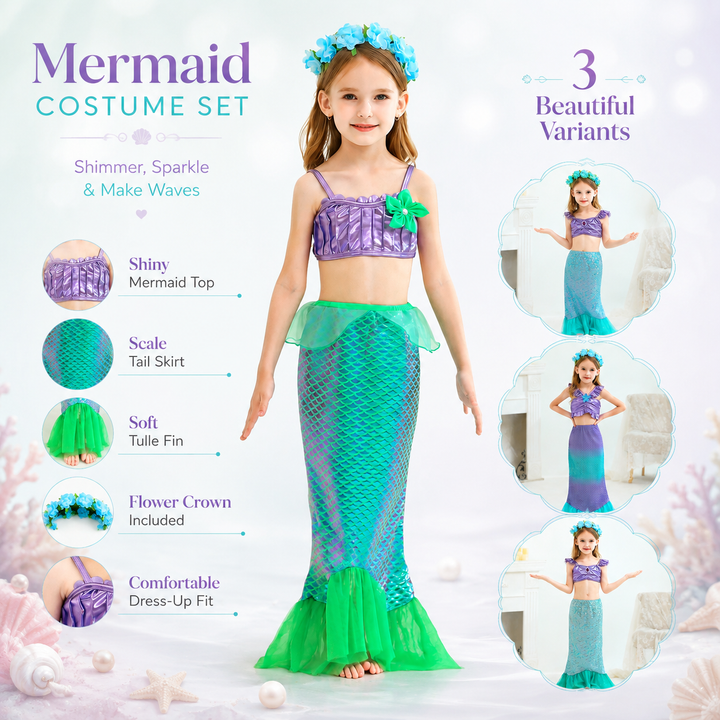 Girls Mermaid Princess Tail Costume Dress