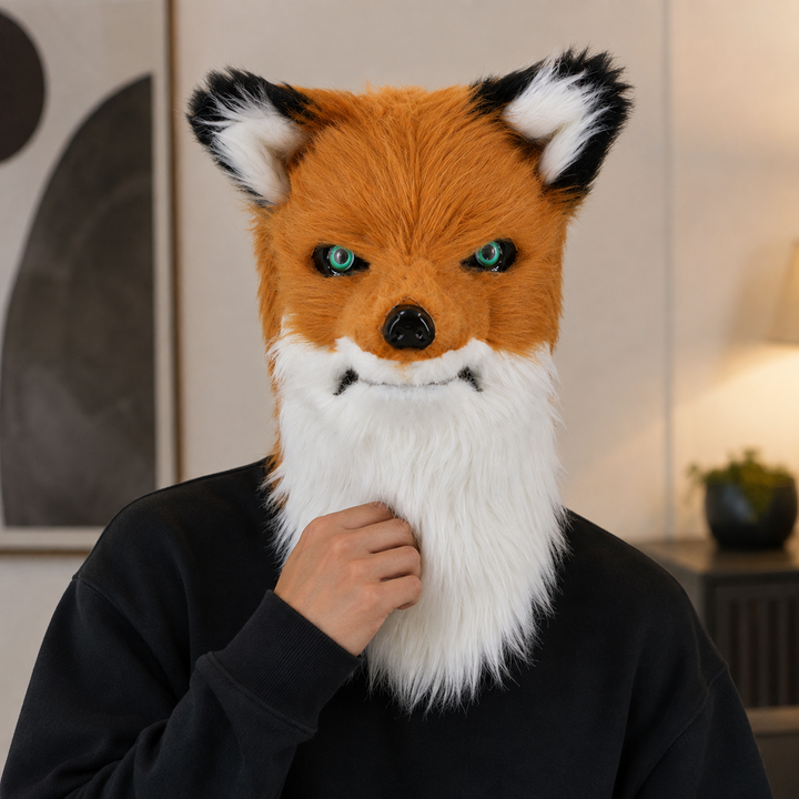 Fox Animal Head Mask with Moving Mouth for Halloween Costume