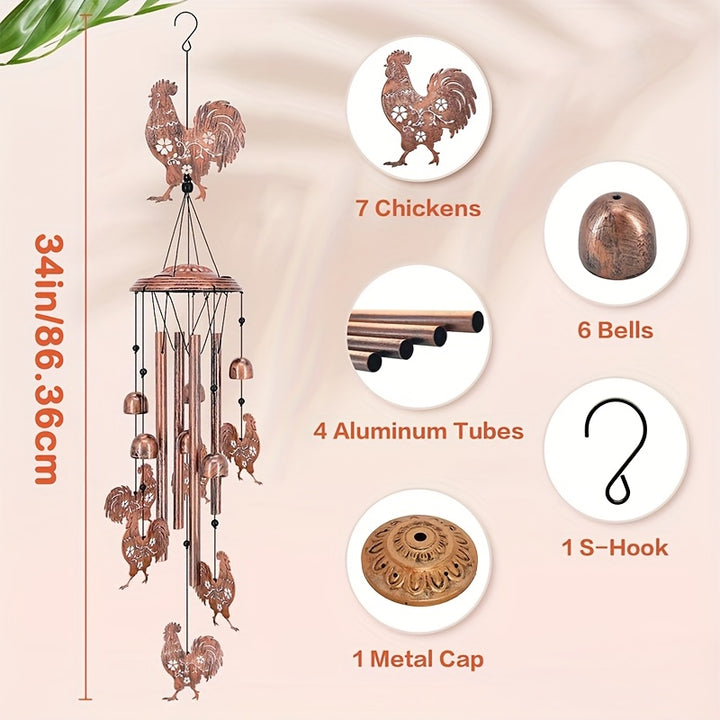 34 Inch Chicken Shaped Outdoor Indoor Wind Chime Garden Decoration