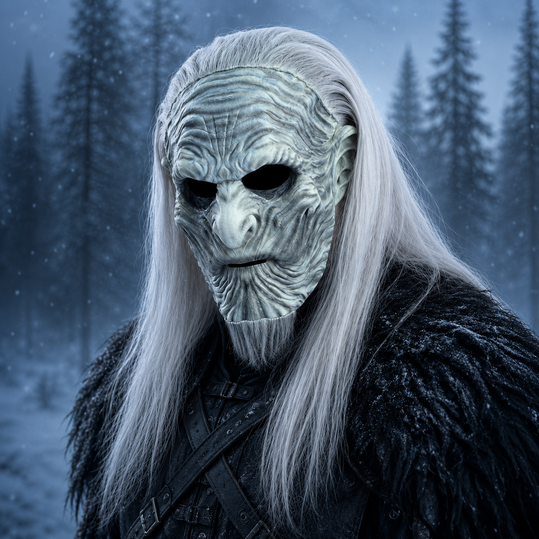 Halloween White Walker Mask with Long Hair Costume Mask