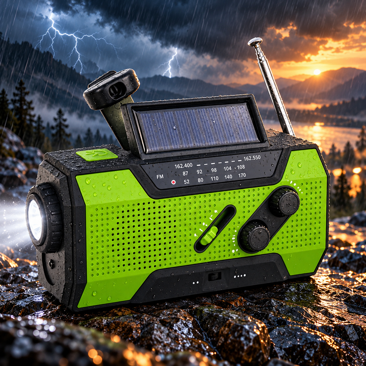 Emergency Weather Radio 5 Way Power Solar Crank AAA 2000mAh Flashlight