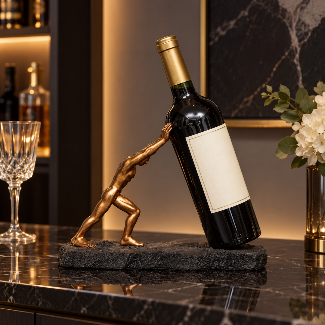 Sculptural Wine Bottle Holder Countertop Display Stand