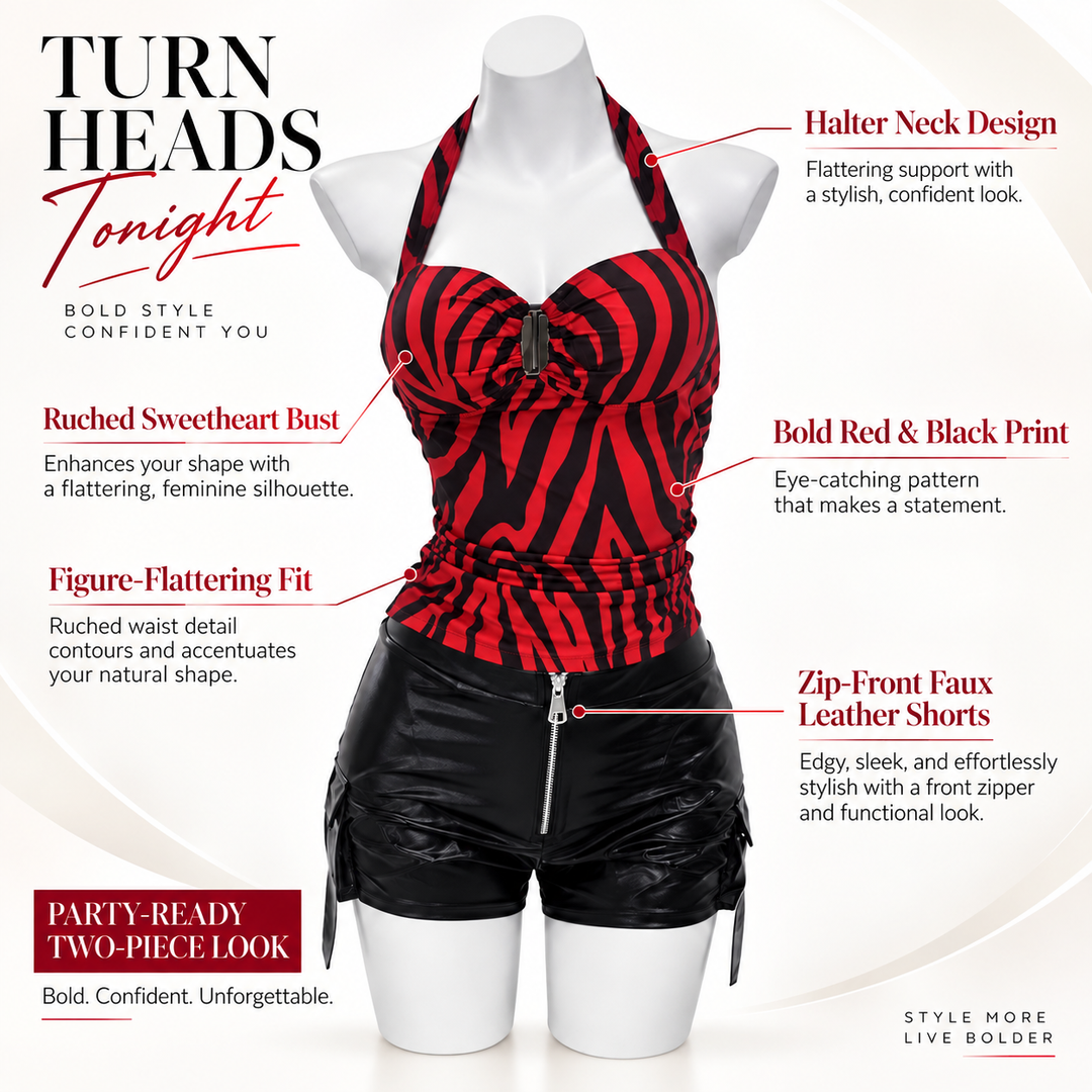 Zebra Print Halter Top Costume Set Halloween Performance Outfit