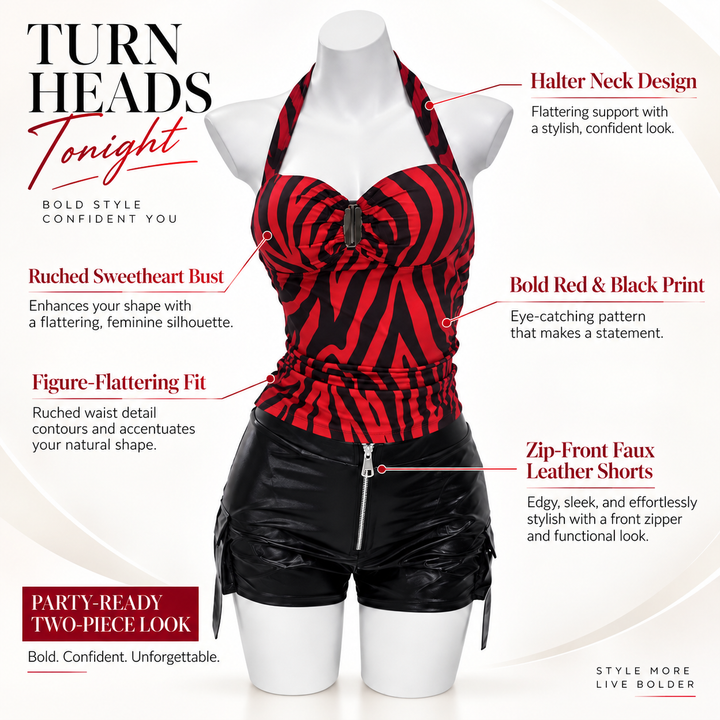 Zebra Print Halter Top Costume Set Halloween Performance Outfit