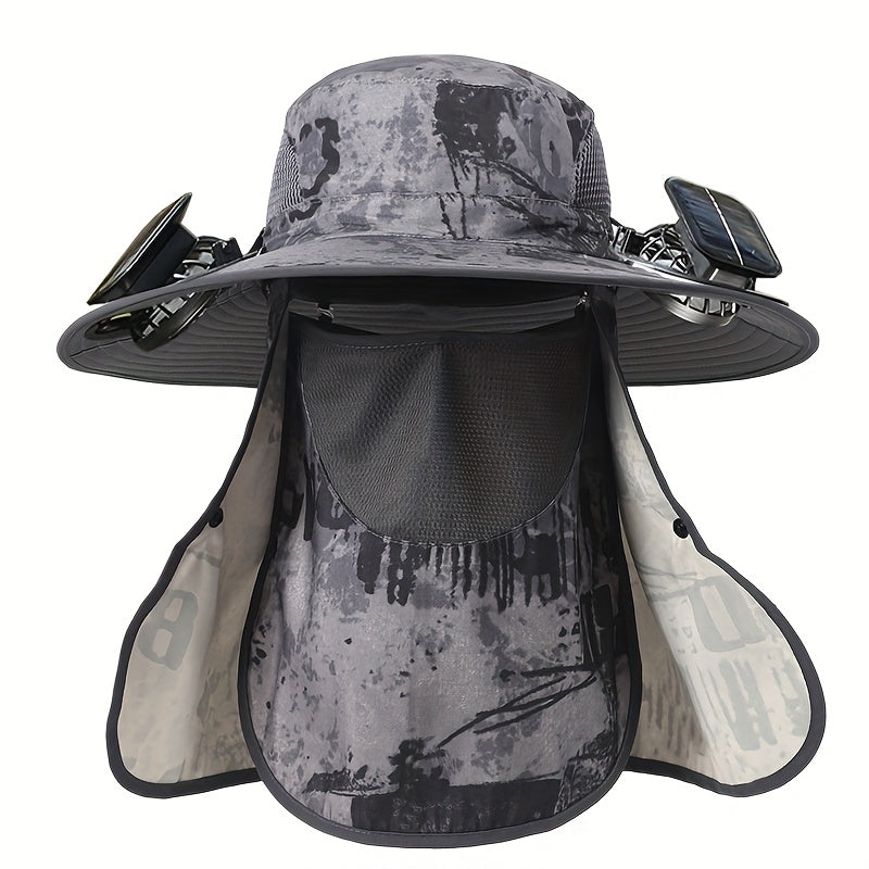 Outdoor Fishing Hat with Two Solar Fans, Removable Sunshade, USB Charging