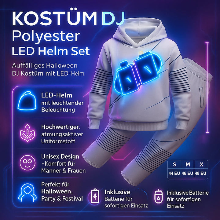 Dj Costume with Light Up LED Mask and Multi-Color Hoodie Pants Set