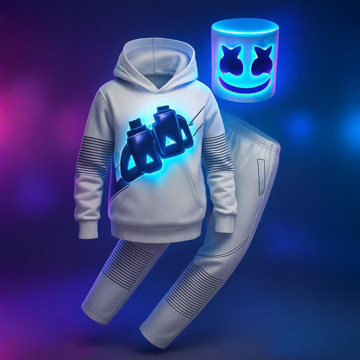 Dj Costume with Light Up LED Mask and Multi-Color Hoodie Pants Set