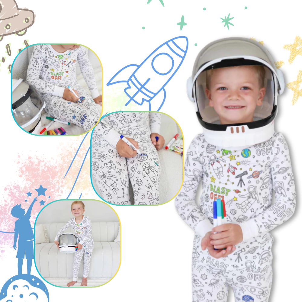 Kids Cotton Pajama Set with Color-In Design