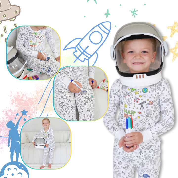 Kids Cotton Pajama Set with Color-In Design