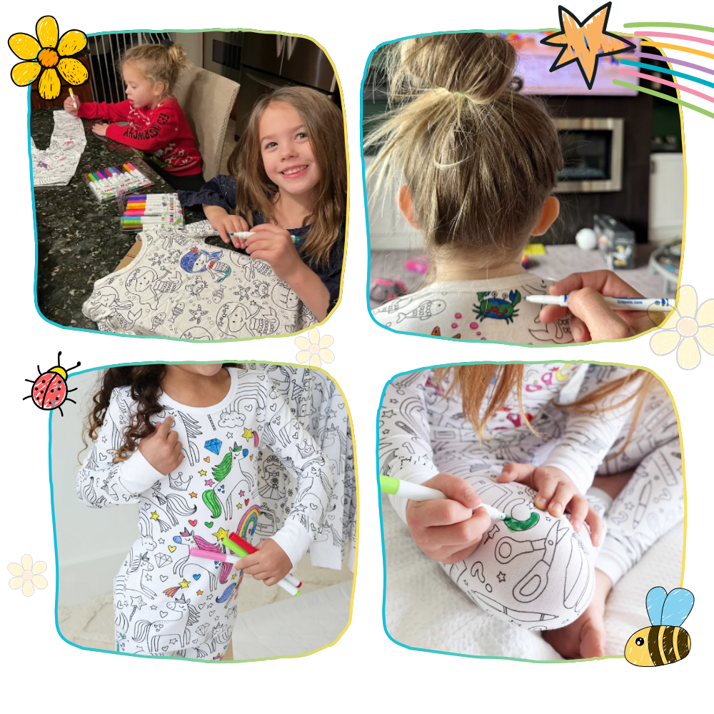 Kids Cotton Pajama Set with Color-In Design