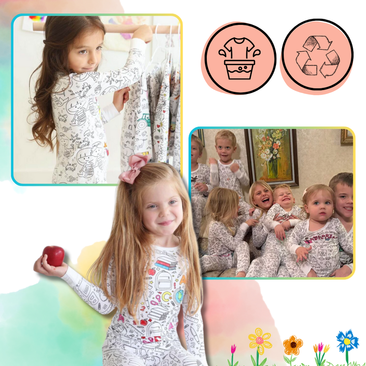 Kids Cotton Pajama Set with Color-In Design