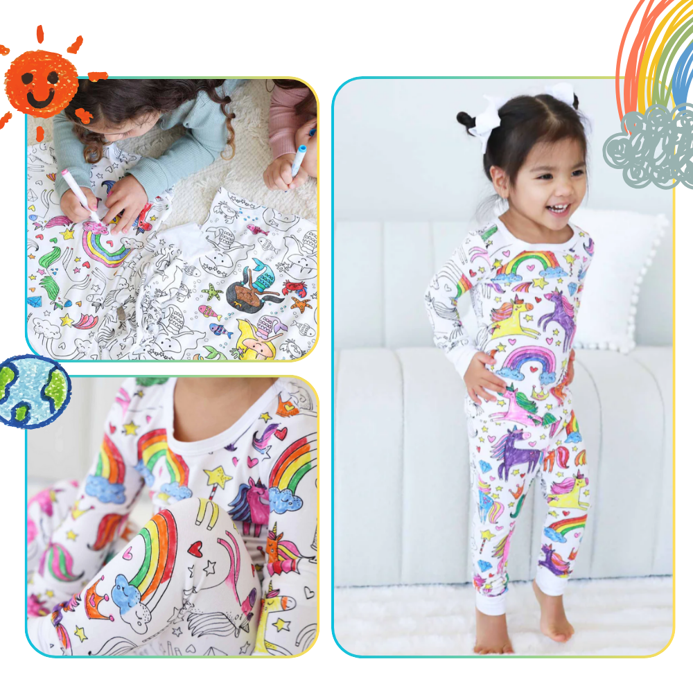 Kids Cotton Pajama Set with Color-In Design