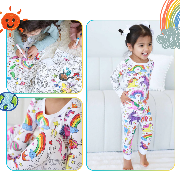 Kids Cotton Pajama Set with Color-In Design
