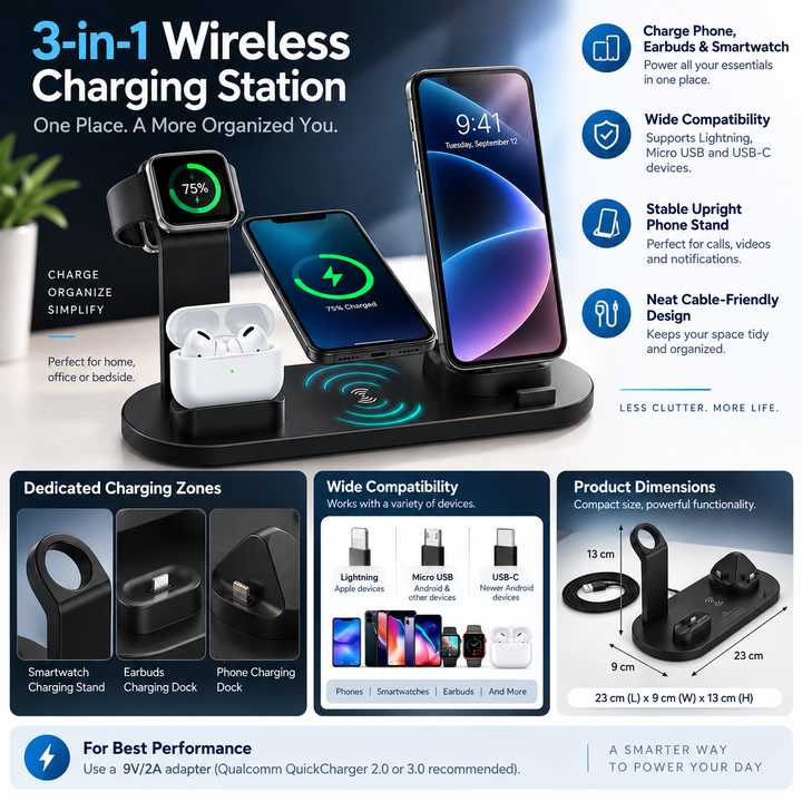 7 in 1 Wireless Charging Station Fast Charger for Phone Watch
