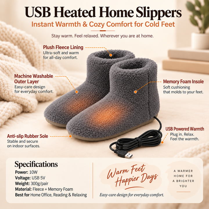 Rechargeable Heated Slippers USB Electric Foot Warmers for Home