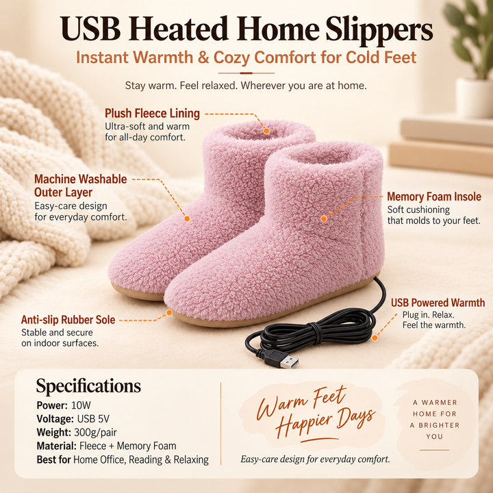 Rechargeable Heated Slippers USB Electric Foot Warmers for Home