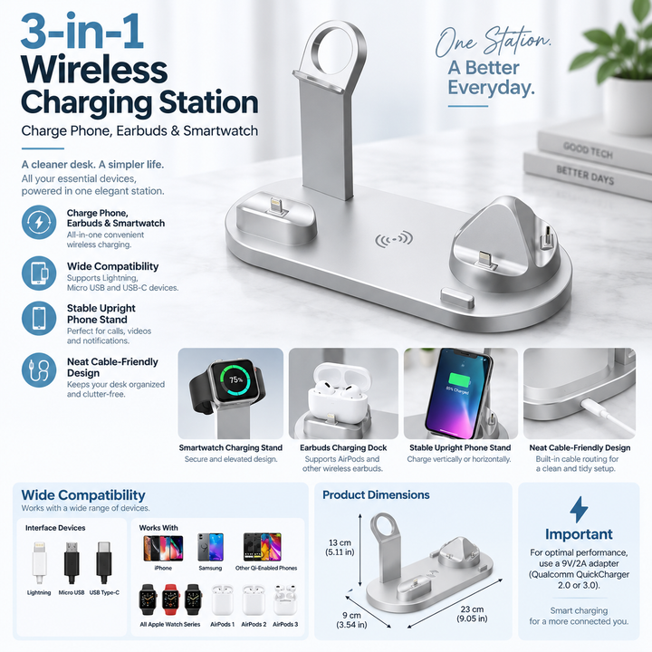 7 in 1 Wireless Charging Station Fast Charger for Phone Watch