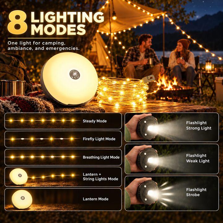4 in 1 Camp Light Rechargeable Lantern String Lights Power Bank