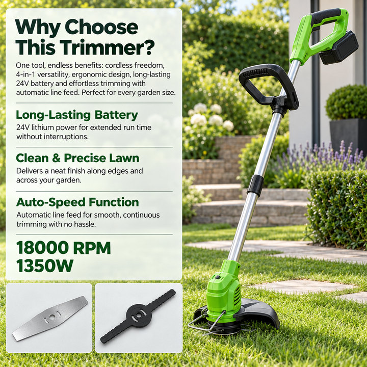 24V Cordless Grass Trimmer 4 in 1 Battery Strimmer