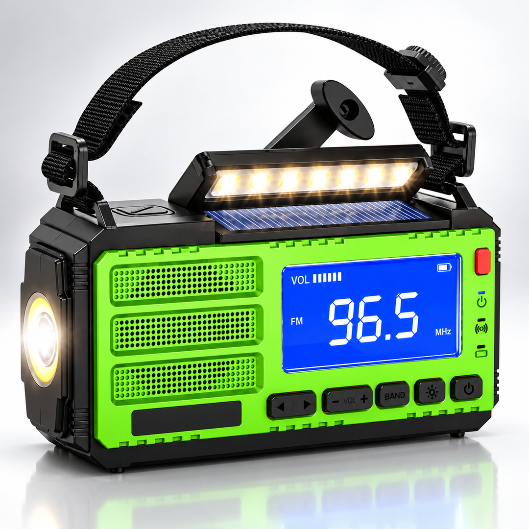 Solar Emergency Radio Digital FM Display LED Light Bar Crank Powerbank