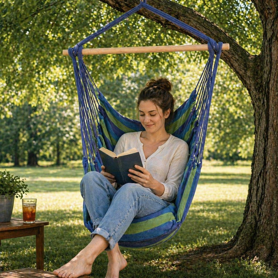 Hanging Hammock Chair with Cushion Indoor Outdoor Swing Seat