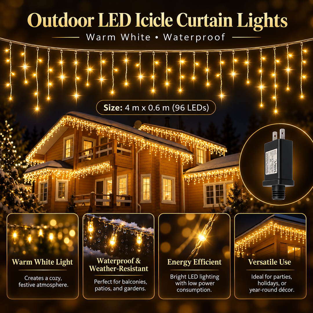 LED Curtain Lights Outdoor Warm White Waterproof