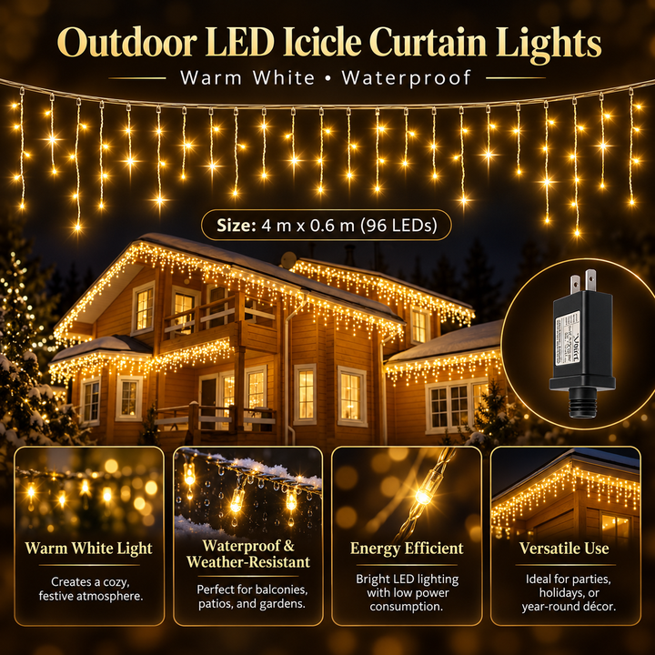LED Curtain Lights Outdoor Warm White Waterproof