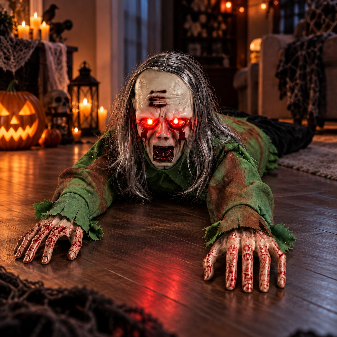 Crawling Zombie Prop with Light Up Eyes Sound Activated Halloween Decoration