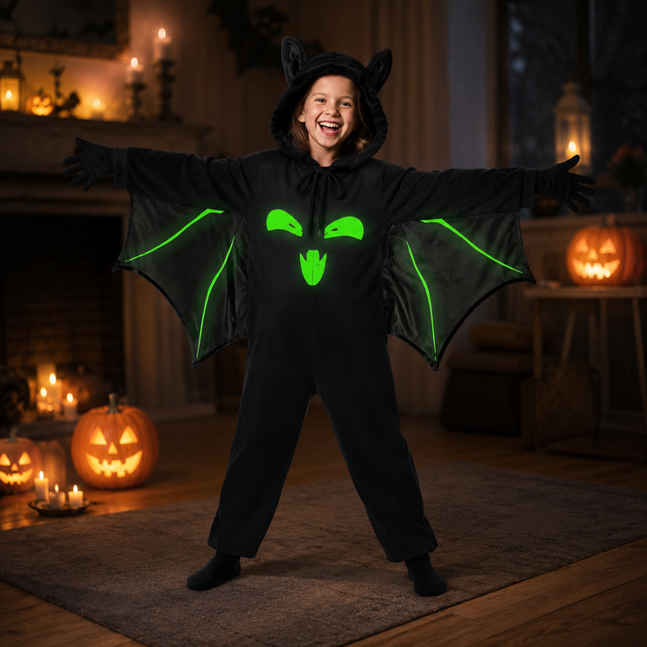 Kids Bat Wing Halloween Costume with Glow Face Mask