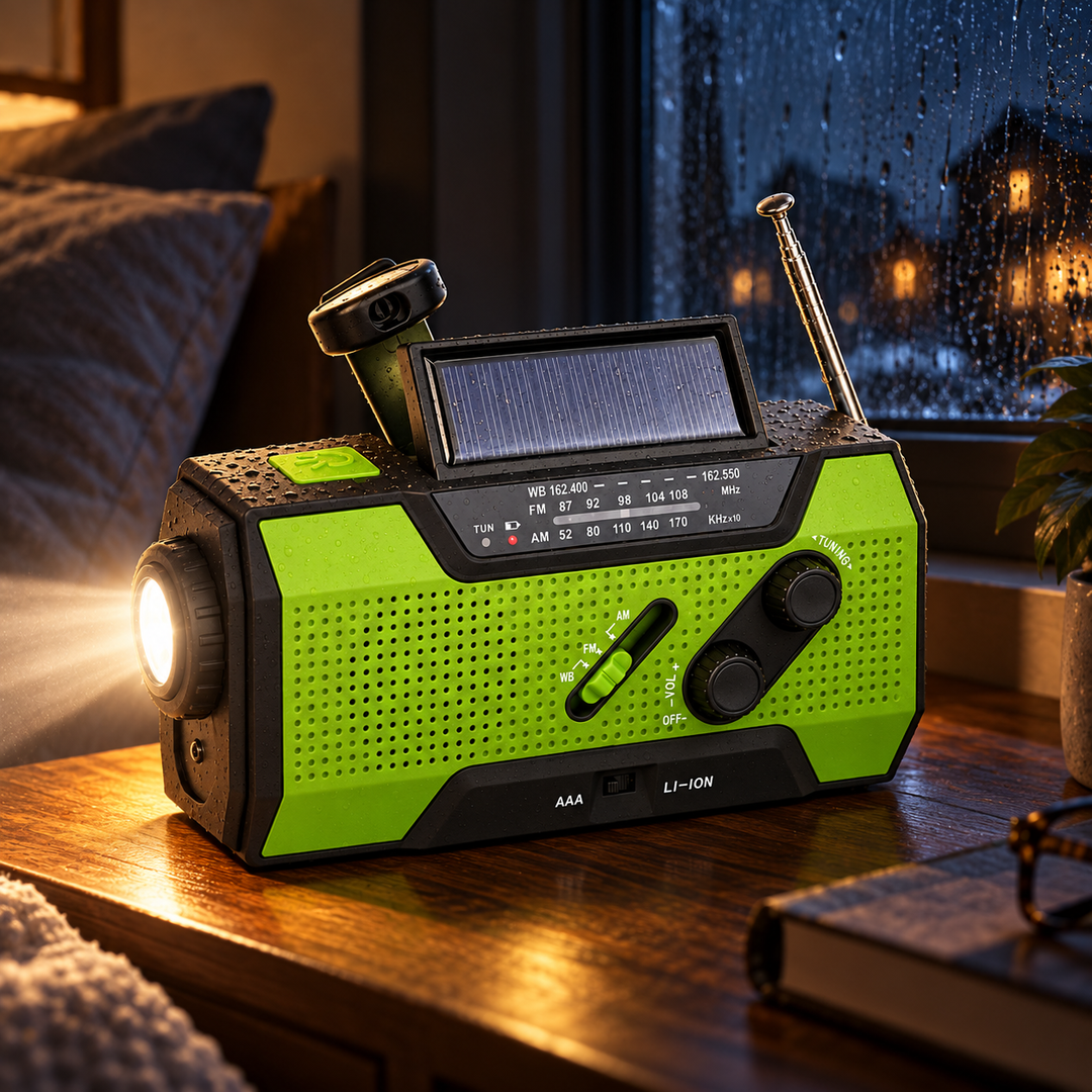 NOAA Weather Radio 5 Way Power Crank Solar AAA Power Bank Flashlight