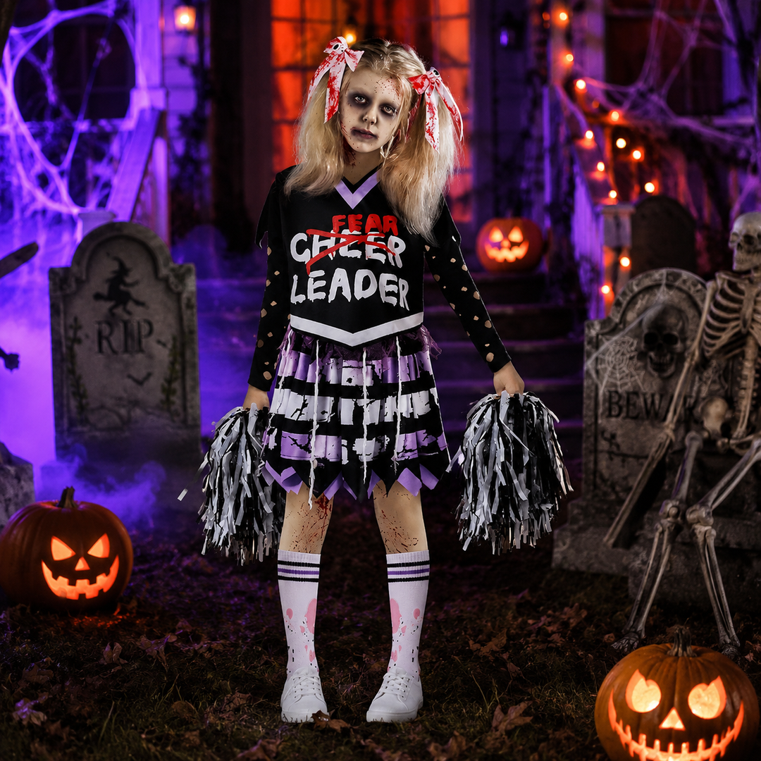Kids Zombie Cheerleader Costume Halloween Cosplay Party Set
