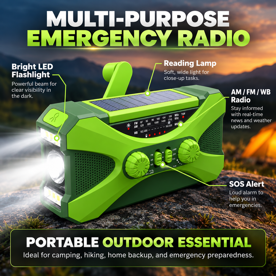 Rugged Emergency Radio Hand Crank Solar 10000mAh 3 Mode Flashlight SOS
