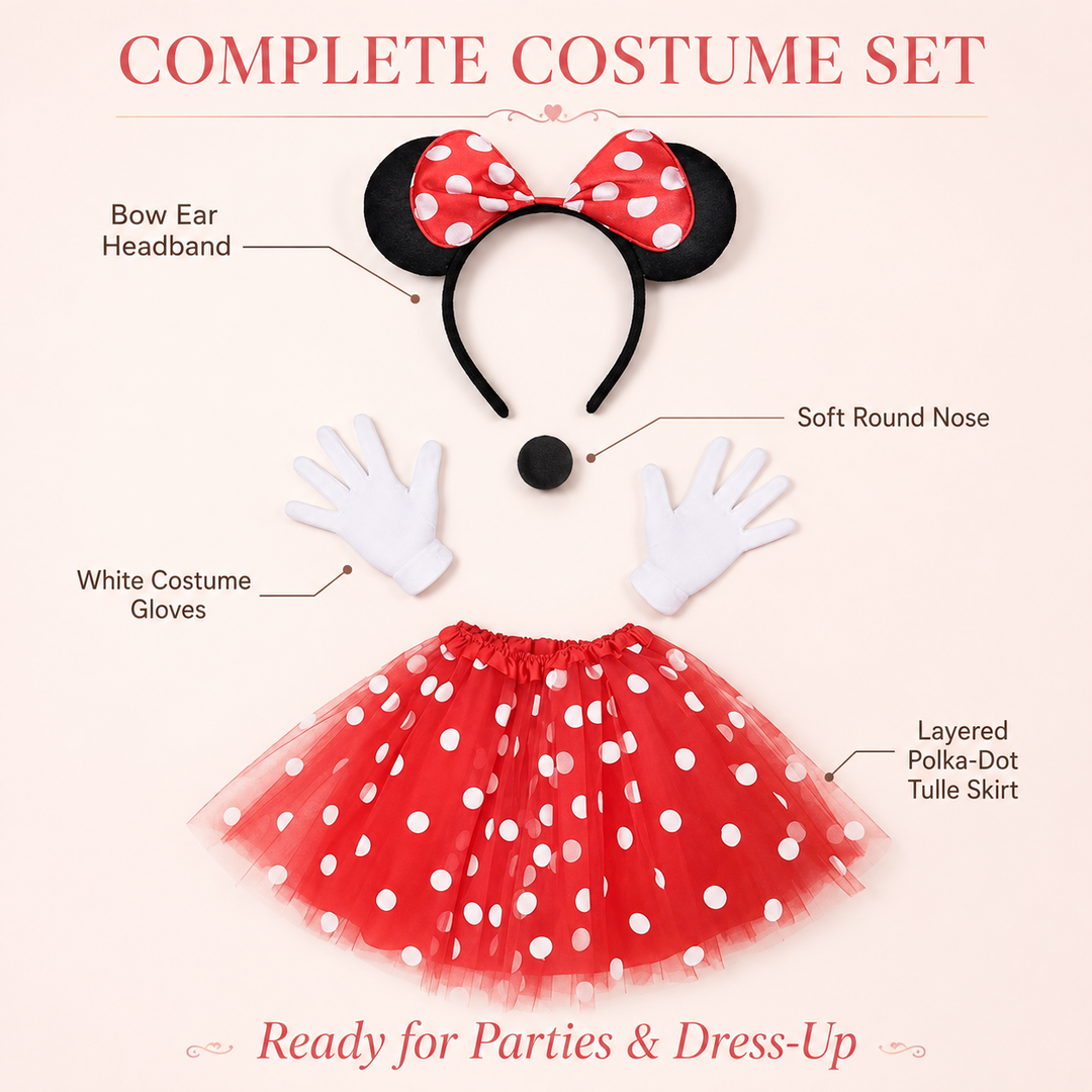 Mouse Ears Headband Skirt and Gloves Costume Set
