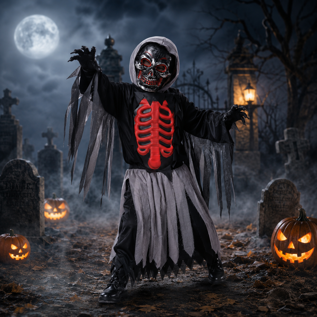 Kids Grim Reaper Skull Cape Costume Halloween Horror Cosplay Cape