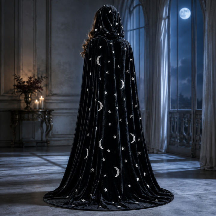 Velvet Cape Wizard Costume Star Moon Halloween Cape