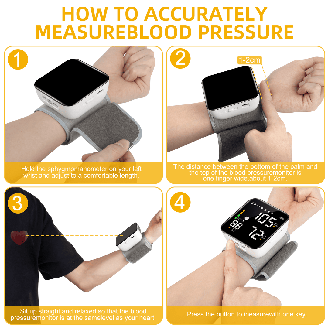 Automatic Wrist Blood Pressure Monitor with Adjustable Cuff and Large LCD Display