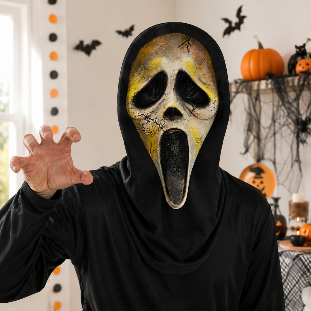Ghostface Scream Halloween Costume Mask with Mesh Eyes
