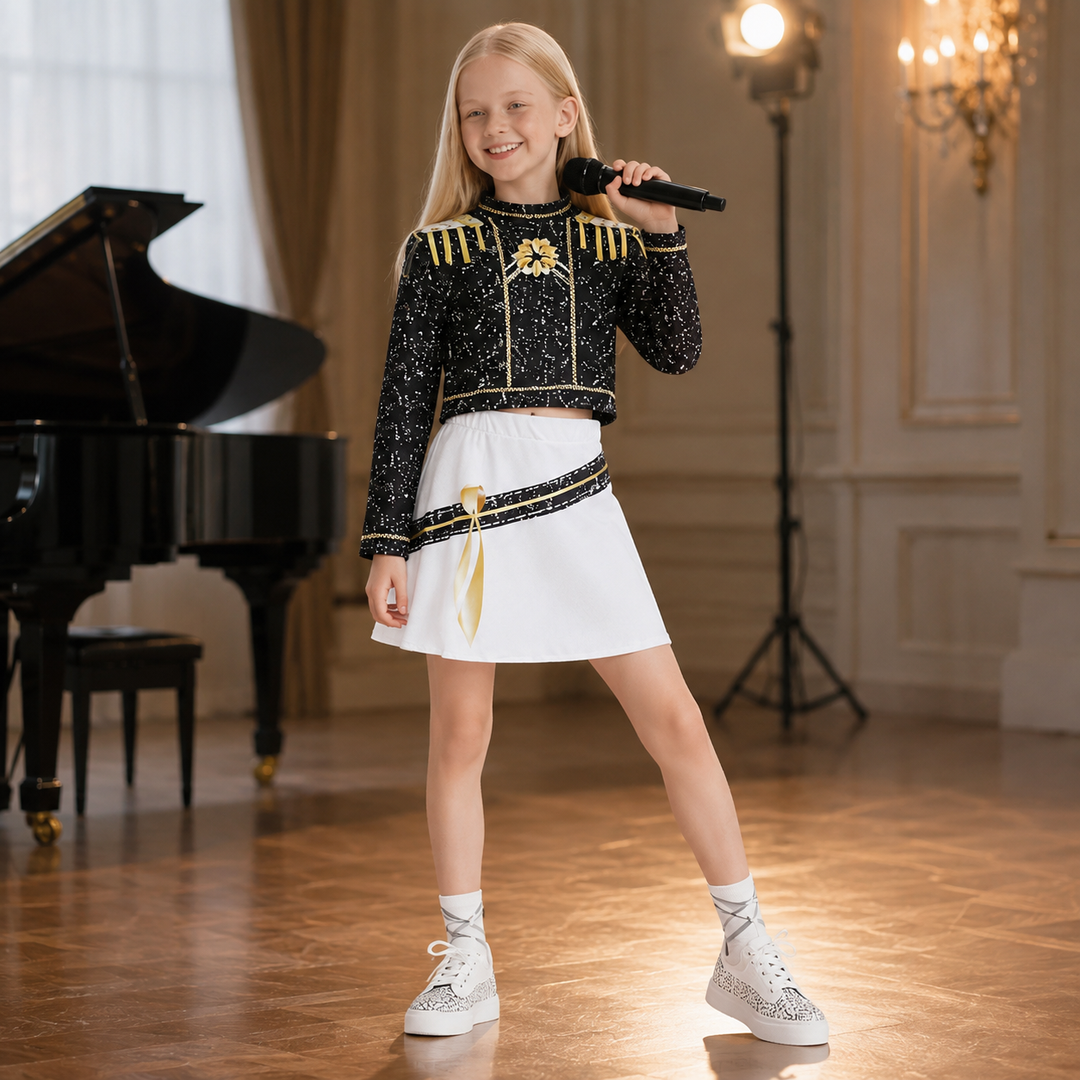 Girls Star Print Performance Dance Costume Set