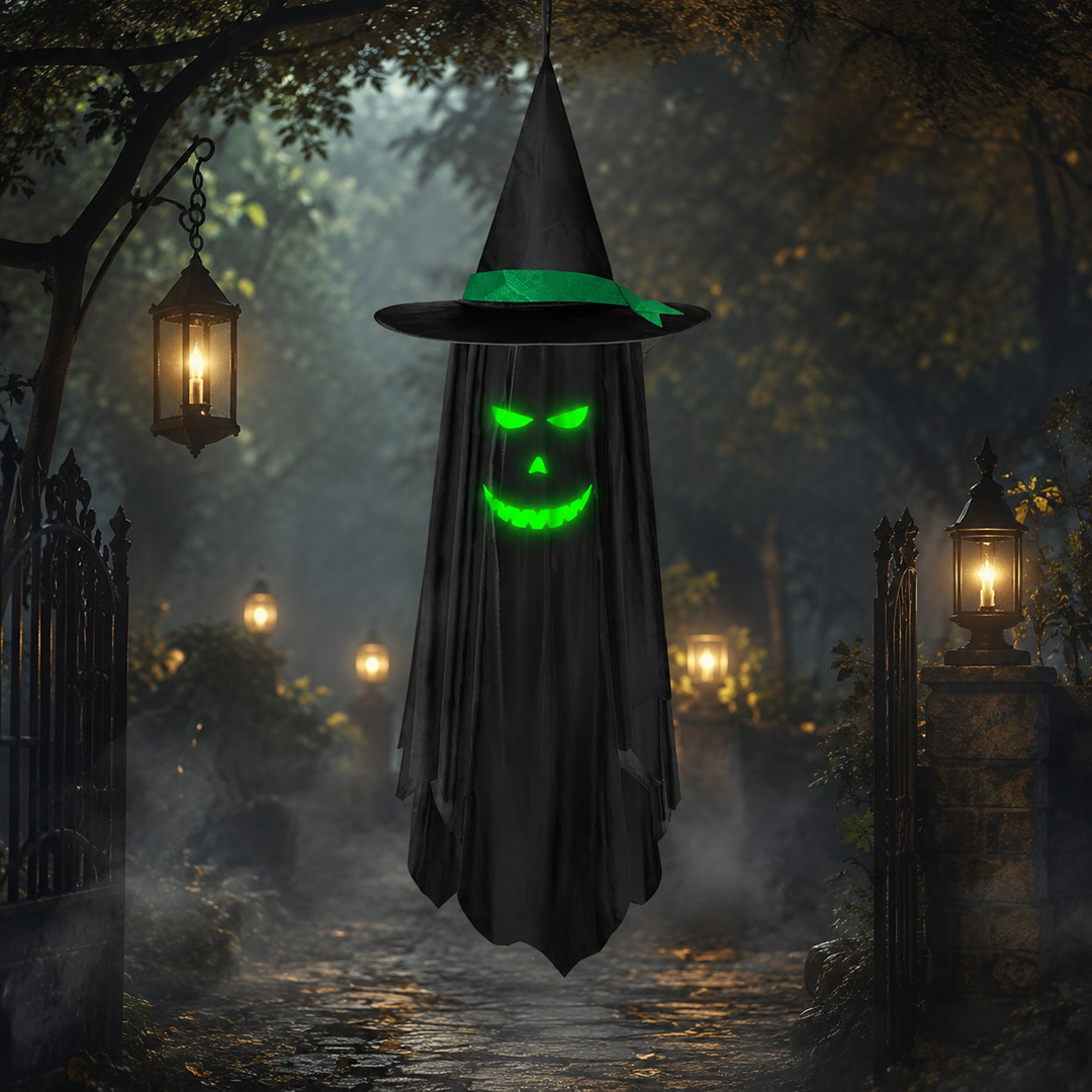 Hanging Witch Hat Ghost Ornament Halloween Decoration