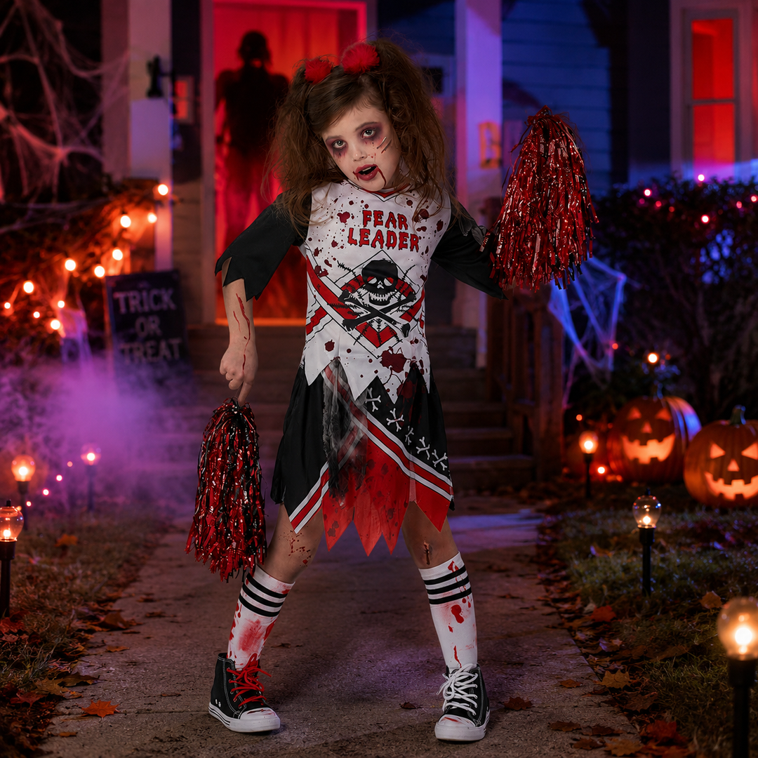 Kids Zombie Cheerleader Costume Halloween Cosplay Party Set