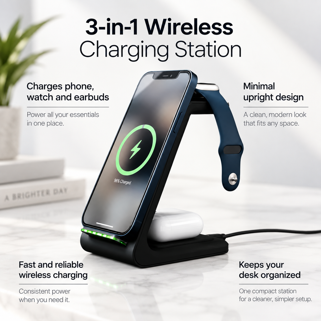 3 in 1 Wireless Charging Station Fast Charger for Phone Watch
