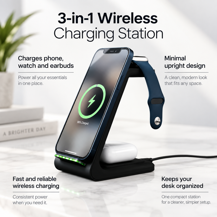3 in 1 Wireless Charging Station Fast Charger for Phone Watch