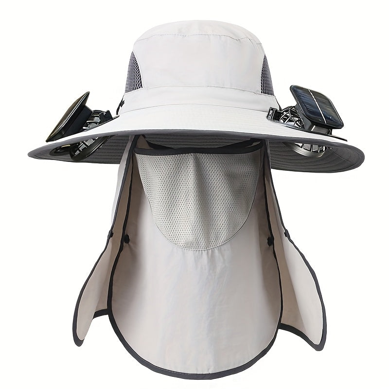 Outdoor Fishing Hat with Two Solar Fans, Removable Sunshade, USB Charging