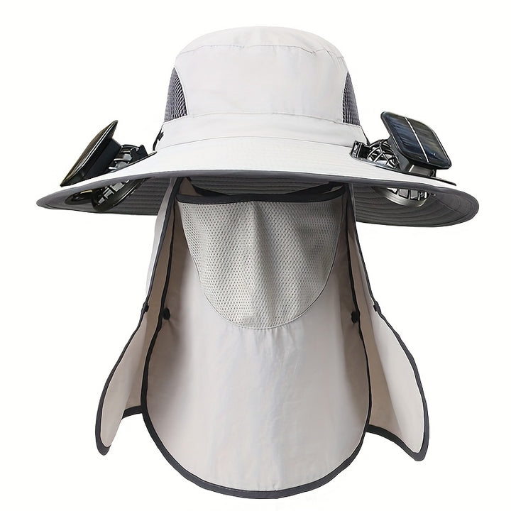 Outdoor Fishing Hat with Two Solar Fans, Removable Sunshade, USB Charging