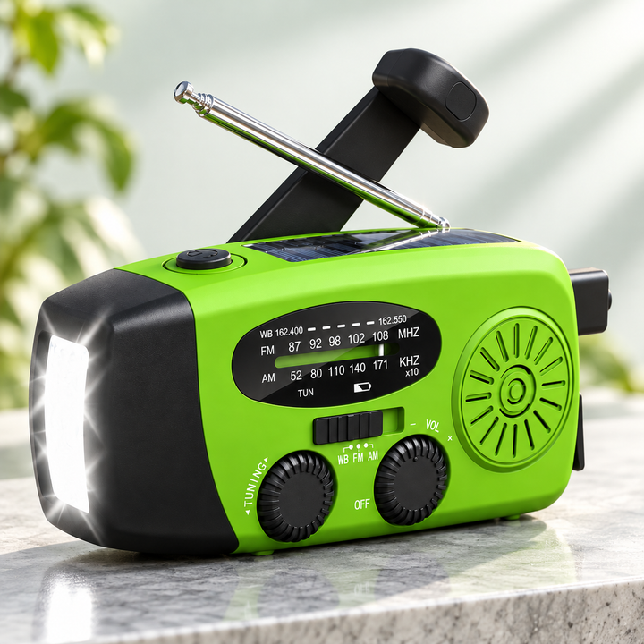 Mini Emergency Radio Solar Hand Crank 2000mAh Power Bank Flashlight
